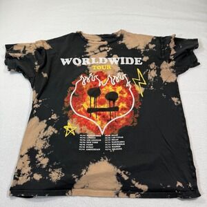 BoohooMAN T-Shirt Men Oversized M Black Bleach Tie Dye‎ Tour Streetwear Limited